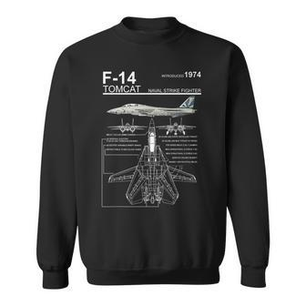 F-14 Tomcat Navy Fighter Jet Diagram Graphic Sweatshirt - Seseable