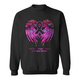 Faith Hope Love Wings Breast Cancer Awareness Back Sweatshirt | Mazezy CA