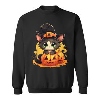 Fall Autumn Season Lazy Halloween Costume Kawaii Pumpkin Cat Sweatshirt | Seseable CA