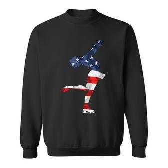Figure Skating Sport Usa Retro American Flag 4Th Of July Usa Funny Gifts Sweatshirt | Mazezy