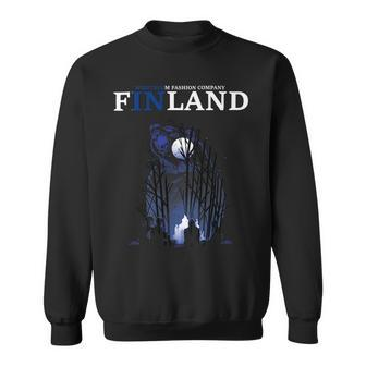 Finland Finland Flag Country Colours Full Moon Bear Campfire Sweatshirt - Monsterry AU