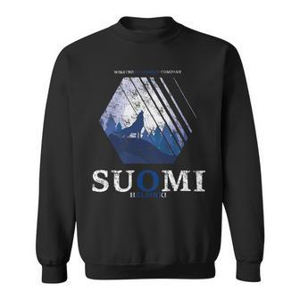Finland Full Moon Wolf Howling Suomi Flag Used Look Sweatshirt - Monsterry AU
