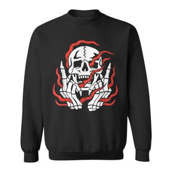 Fire Skeleton Halloween Costume Scary Goth Gothic Skull Sweatshirt | Mazezy