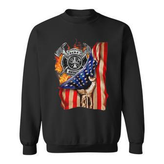 Firefighter American Flag Pride Hand Fire Service Lover Gift Sweatshirt | Mazezy