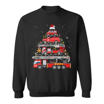 Firefighter Fire Truck Christmas Tree Lights Santa Fireman Sweatshirt - Seseable