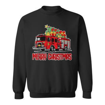 Firetruck Santa Sleigh Fireman Christmas Firefighter Sweatshirt | Mazezy