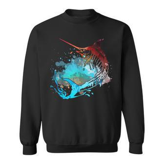 Fishing Marlin Swordfish Retro Vintage Sunset Watercolor Sweatshirt | Mazezy