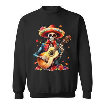 Floral Guitar Dia De Los Muertos Cute Mariachi Day Of Dead Sweatshirt - Seseable