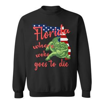 Florida Where Woke Goes To Die American Flag And Alligator Sweatshirt | Mazezy UK