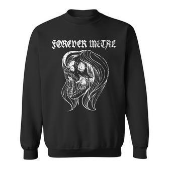 Forever Metal Music Retro Vintage Skull Long Hair Metalhead Sweatshirt | Mazezy