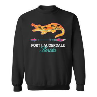 Fort Lauderdale Florida Alligator Retro Palm Trees Souvenir Sweatshirt | Mazezy