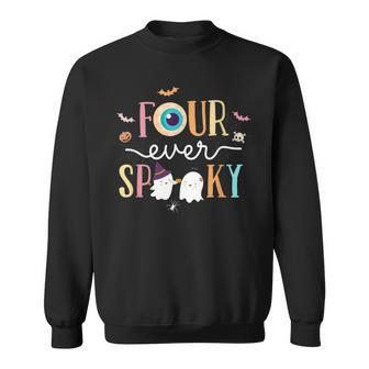 Four Ever Spooky Eye Ball Ghost Halloween 4Th Birthday Party Sweatshirt - Seseable