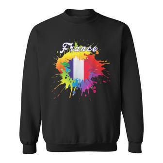 France Flag Pride Gay Colorful Splash French Flag Gift Sweatshirt | Mazezy