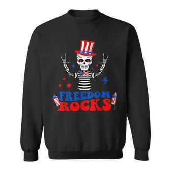 Freedom Rocks Skeleton American Flag Independence Day 1776 1776 Funny Gifts Sweatshirt | Mazezy
