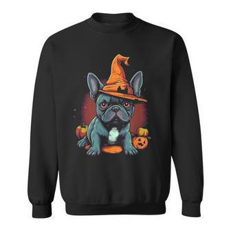 French Bulldog Witch Hat Halloween Costume Dog Lover Puppy Sweatshirt | Mazezy