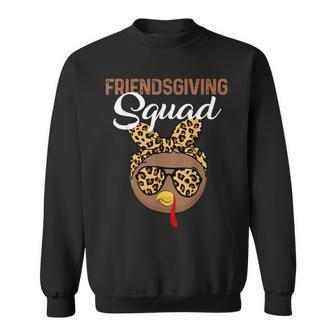 Friendsgiving Squad Party Turkey Leopard Glasses & Hair Bow Sweatshirt - Monsterry DE