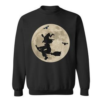 Full Moon Witch On Broomstick Bats Space Halloween Halloween Sweatshirt | Mazezy