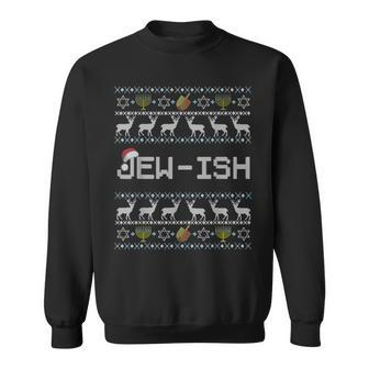 Fun Ugly Hanukkah Sweater Jew-Ish Santa Hat Merry Christmas Sweatshirt - Monsterry