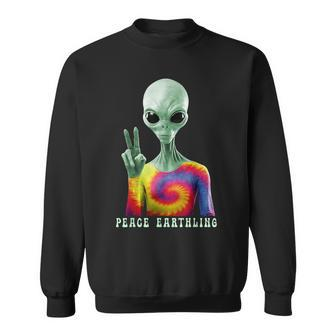 Funny Alien Peace Sign Tie Dye Peace Earthling Alien Funny Gifts Sweatshirt | Mazezy