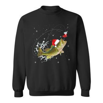 Bass Fishing Santa Hat Christmas Pajama Fishermen Sweatshirt - Seseable