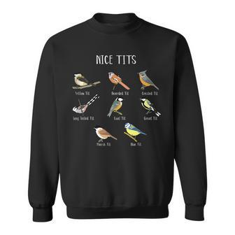 Funny Bird Watching Humor Collection Of Tits Nice Tit Birds Bird Watching Funny Gifts Sweatshirt | Mazezy