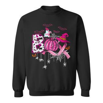 Boo Pumpkin Witch Pink Ribbon Breast Cancer Halloween Sweatshirt - Seseable