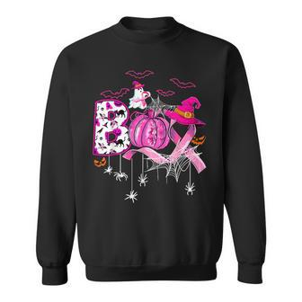 Boo Pumpkin Witch Pink Ribbon Breast Cancer Halloween Sweatshirt - Monsterry CA