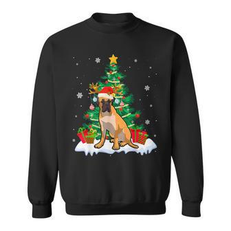 Bullmastiff Dog Tree Christmas Lights Xmas Pajama Sweatshirt | Mazezy