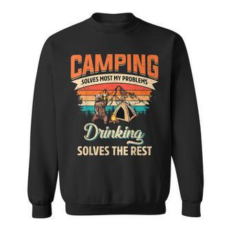 Funny Camping Solves Most Of My Problems Bear And Bourbon Camping Funny Gifts Sweatshirt | Mazezy