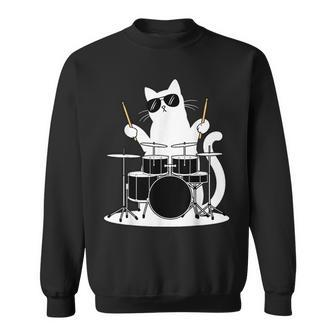 Funny Cat Cat Drummer Funny Cat Drumkit Sweatshirt - Seseable