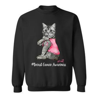 Cat Pink Ribbon In October We Wear Pink Breast Cancer Sweatshirt - Seseable