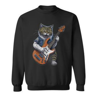 Cat Playing A Guitar Cats Lover Sweatshirt - Monsterry