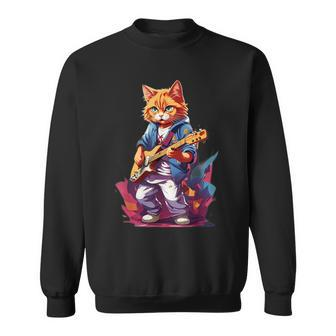Cat Playing Guitar Cat Lover Graphic Cats Kitten Lover Sweatshirt - Seseable