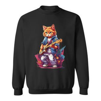 Cat Playing Guitar Cat Lover Graphic Cats Kitten Lover Sweatshirt | Seseable UK