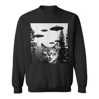 Cats With Alien Ufo Spaceship Cat Lovers Sweatshirt | Mazezy