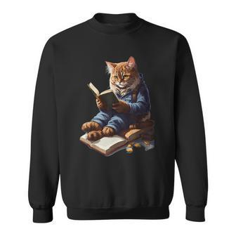 Cats Reading A Book Graphic Cat Kitten Lovers Sweatshirt