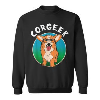 Funny Corgeek Cute Corgi Geek Dog Pun Bookworm Book Reader Sweatshirt | Mazezy