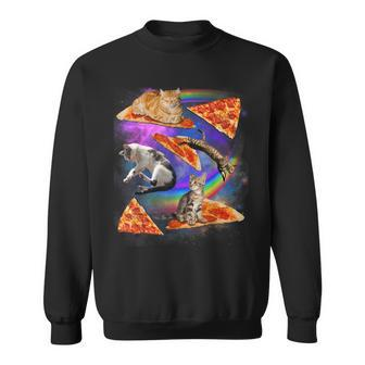Funny Galaxy Cat In Space Cat Riding Pizza Sweatshirt - Monsterry