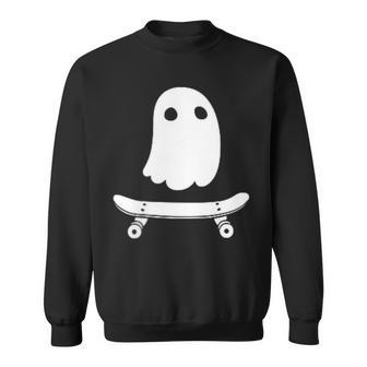 Ghost Skateboard Ghost Skateboarding Halloween Costume Sweatshirt - Monsterry