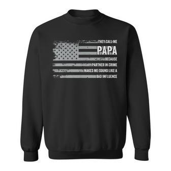 Funny Grandpa Papa Partner In Crime Dad Veteran Us Flag Sweatshirt | Mazezy