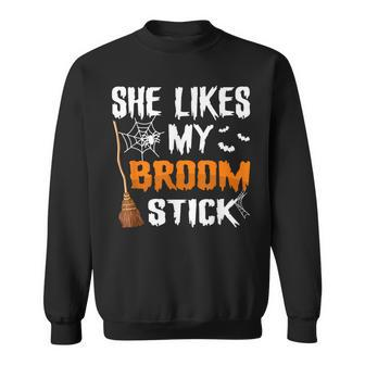 Halloween Matching Couples She Likes My Broomstick Sweatshirt - Monsterry DE