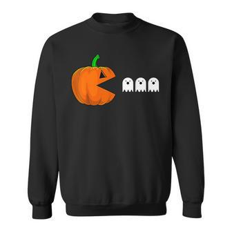 Halloween Pumpkin Eating Ghost Gamer Humor Novelty Sweatshirt - Monsterry