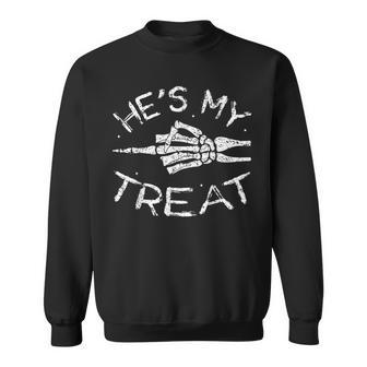 He's My Treat Skeleton Halloween Couples Easy Costume Sweatshirt | Mazezy