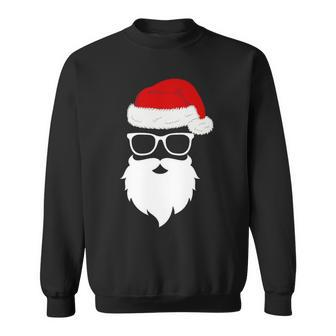 Hipster Santa Beard Sunglasses And Red Hat Christmas Sweatshirt | Mazezy