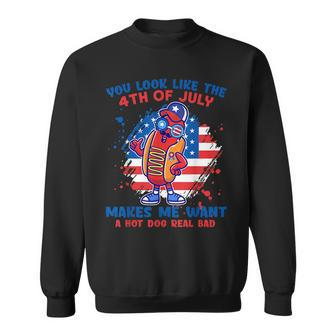Funny Hot Dog Glasses Makes Me Want You Look Like 4Th7 Day Sweatshirt | Mazezy