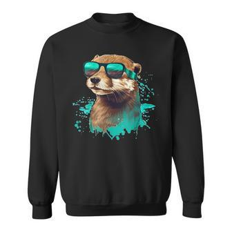 Looking Otter With Sunglasses Sweatshirt - Monsterry