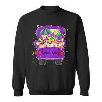 Funny Mardi Gras Truck Jester Corgi Dogs Fat Tuesday Parade Sweatshirt | Mazezy