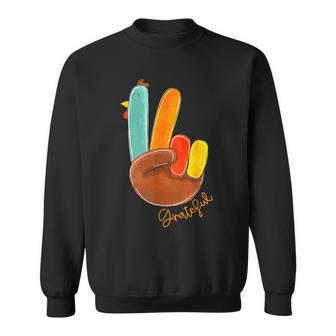 Peace Sign Turkey Hand Cool Thanksgiving Hippie Men Sweatshirt - Thegiftio UK