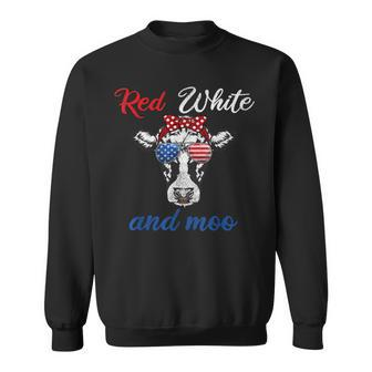 Funny Red White & Moo 4Th Of July Apparel Usa Patriotic Cow Sweatshirt - Monsterry DE