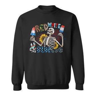 Funny Skeleton American Flag Red White And Blue Apparel Sweatshirt | Mazezy